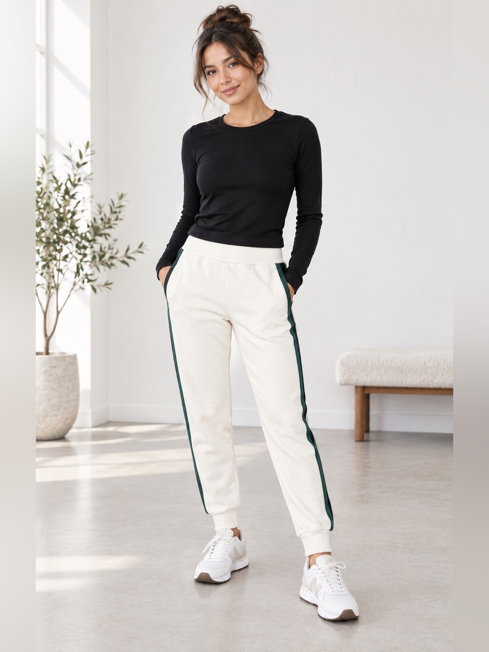 NWOT Varley DoubleSoft Slim Stripe Cuff Pant XXS White Navy Forest Joggers Athle